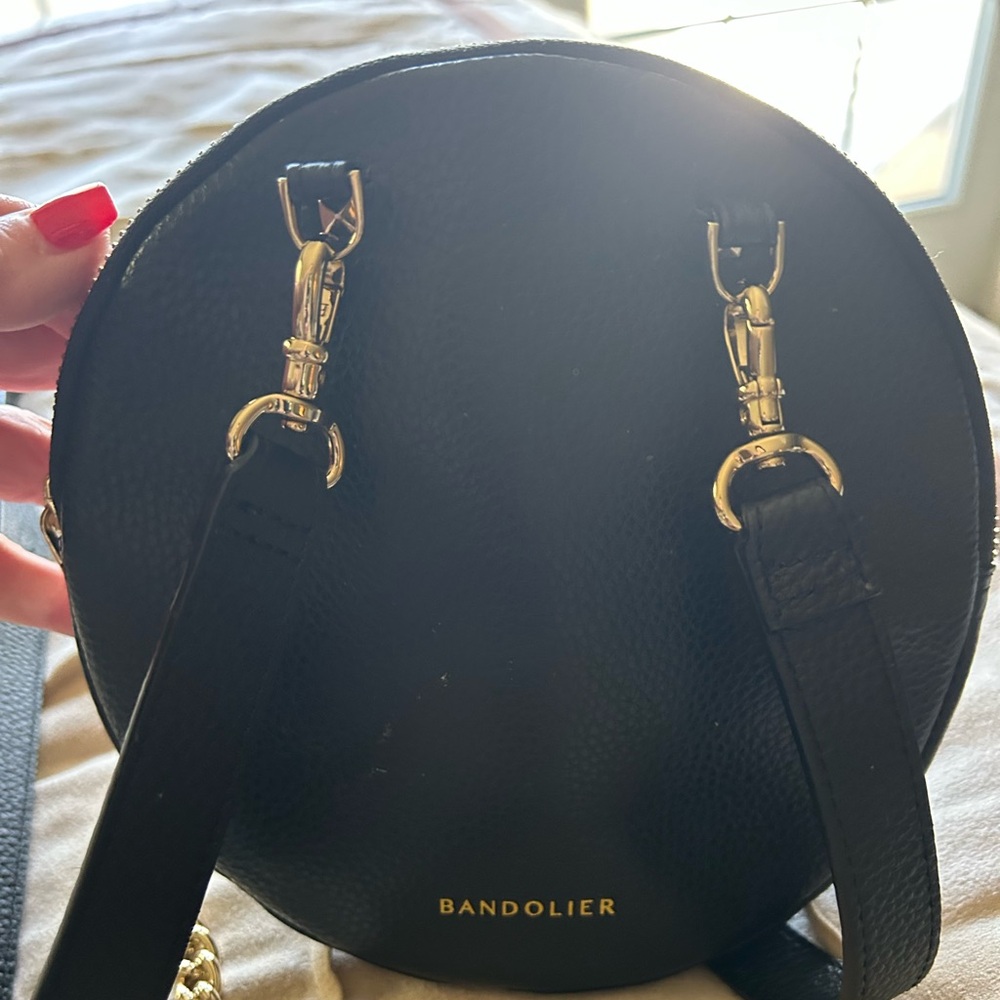 Bandoliner Vintage Leather Black Round Bag With Double Phone Strap